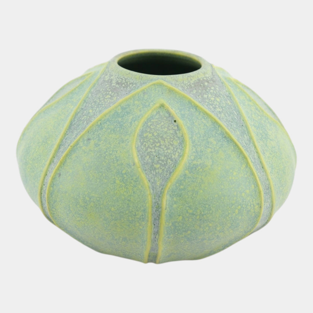 Jemerick Studio Pottery Hand Made Arts And Crafts Matte Green Yellow Bud Vase - Just Art Pottery