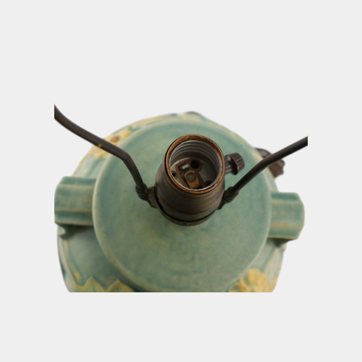 Roseville Luffa Green 1934 Arts And Crafts Pottery Green Blue Factory Lamp - Just Art Pottery