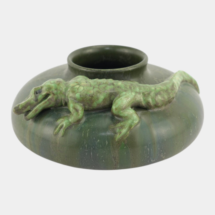 Ephraim Faience 2006 Experimental Art Pottery Alligator Matte Green Vase A34 - Just Art Pottery