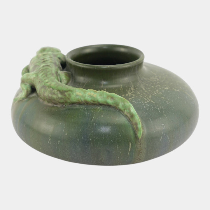 Ephraim Faience 2006 Experimental Art Pottery Alligator Matte Green Vase A34 - Just Art Pottery