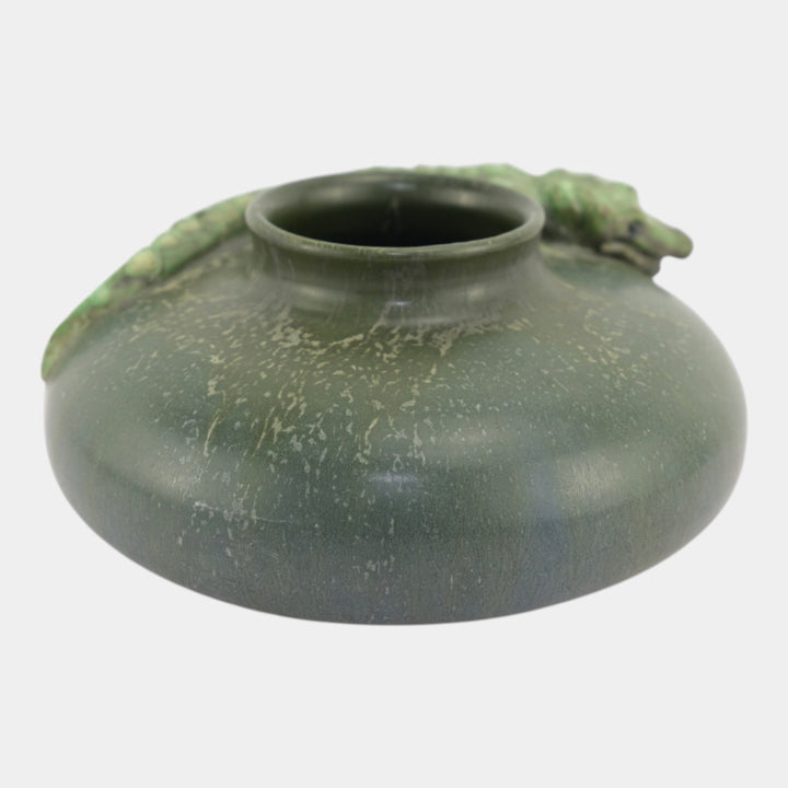 Ephraim Faience 2006 Experimental Art Pottery Alligator Matte Green Vase A34 - Just Art Pottery