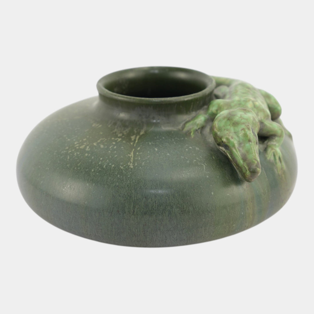 Ephraim Faience 2006 Experimental Art Pottery Alligator Matte Green Vase A34 - Just Art Pottery