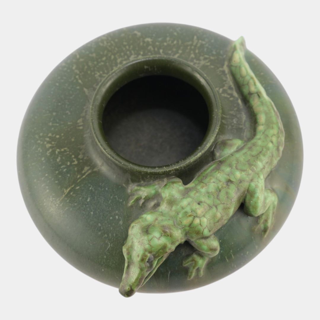 Ephraim Faience 2006 Experimental Art Pottery Alligator Matte Green Vase A34 - Just Art Pottery