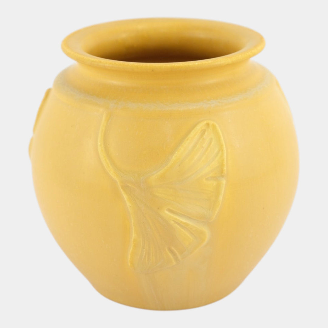 Ephraim Faience 2005 Hand Made Pottery Yellow Falling Gingko Ceramic Vase 244 - Just Art Pottery