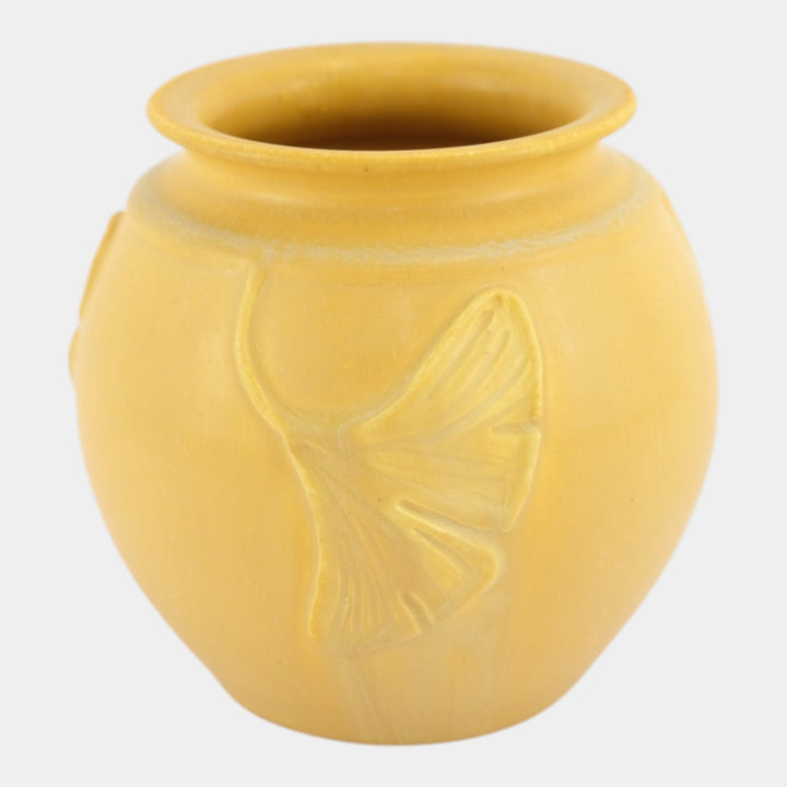 Ephraim Faience 2005 Hand Made Pottery Yellow Falling Gingko Ceramic Vase 244 - Just Art Pottery