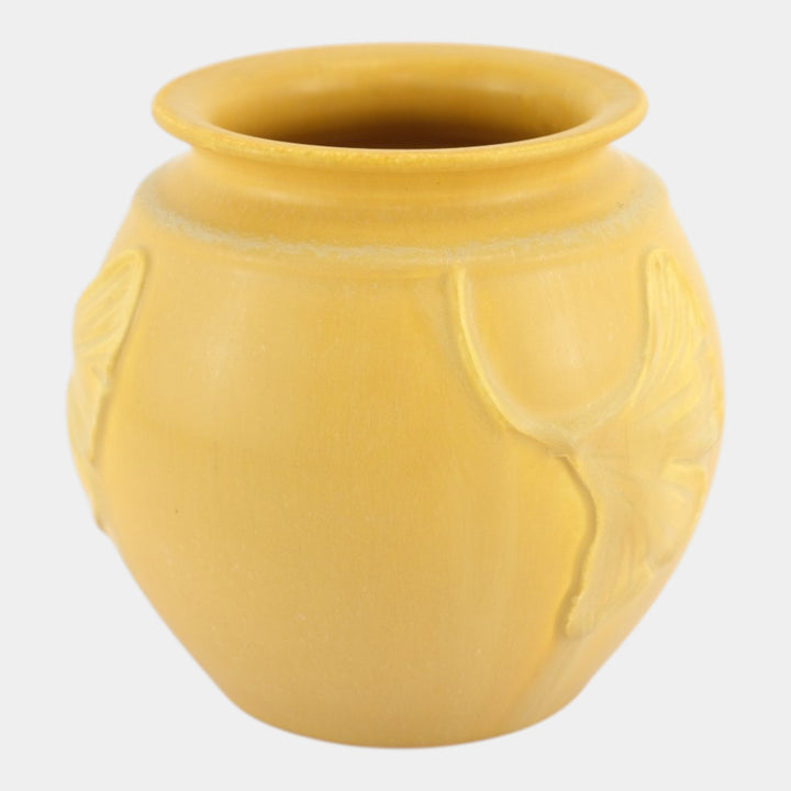 Ephraim Faience 2005 Hand Made Pottery Yellow Falling Gingko Ceramic Vase 244 - Just Art Pottery
