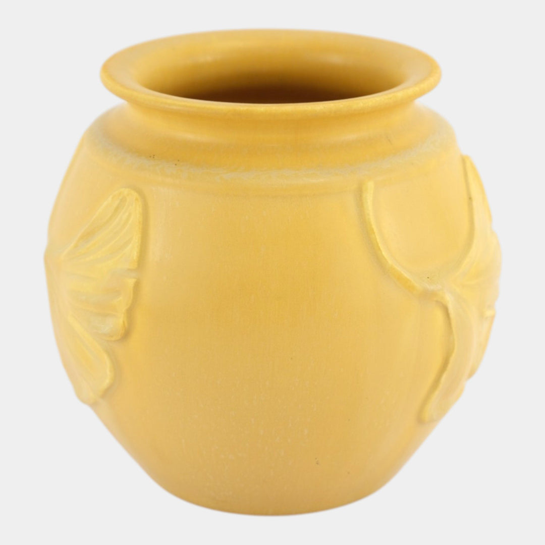 Ephraim Faience 2005 Hand Made Pottery Yellow Falling Gingko Ceramic Vase 244 - Just Art Pottery