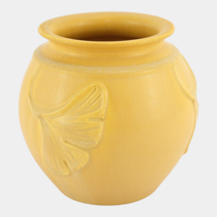 Ephraim Faience 2005 Hand Made Pottery Yellow Falling Gingko Ceramic Vase 244 - Just Art Pottery