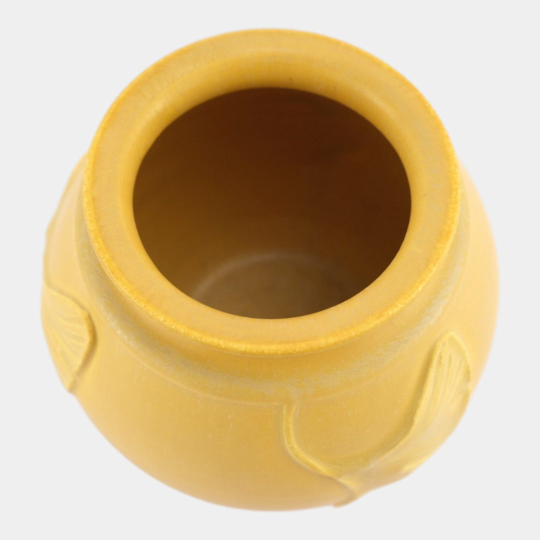 Ephraim Faience 2005 Hand Made Pottery Yellow Falling Gingko Ceramic Vase 244 - Just Art Pottery