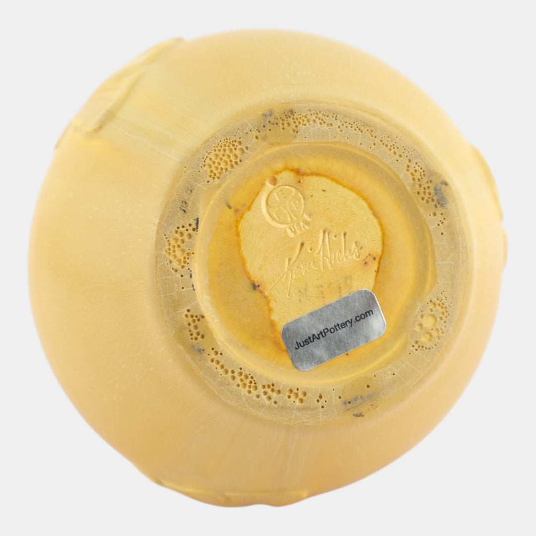 Ephraim Faience 2005 Hand Made Pottery Yellow Falling Gingko Ceramic Vase 244 - Just Art Pottery