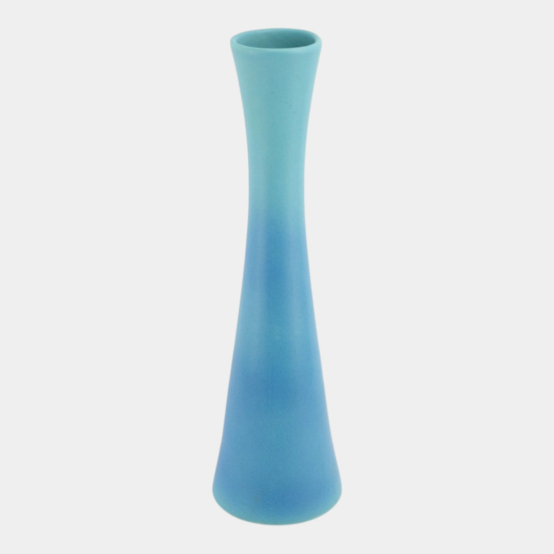 Van Briggle 1970s Vintage Mid Century Modern Pottery Ming Blue Tall Corset Vase - Just Art Pottery