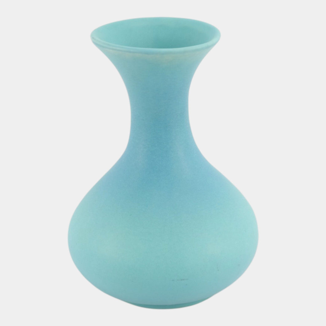 Van Briggle 1940s Vintage Art Deco Pottery Blue Ceramic Bulbous Vase - Just Art Pottery