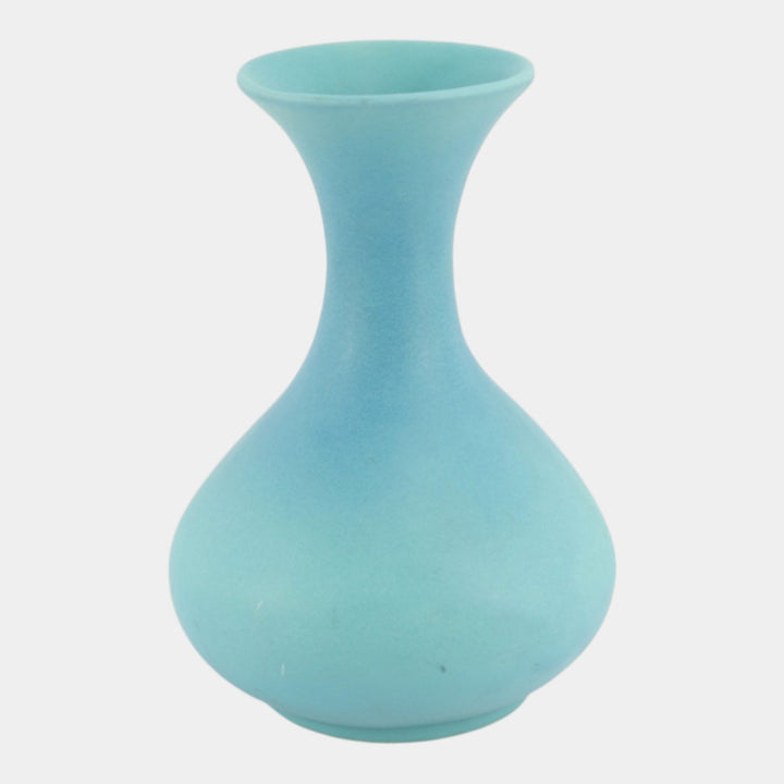 Van Briggle 1940s Vintage Art Deco Pottery Blue Ceramic Bulbous Vase - Just Art Pottery