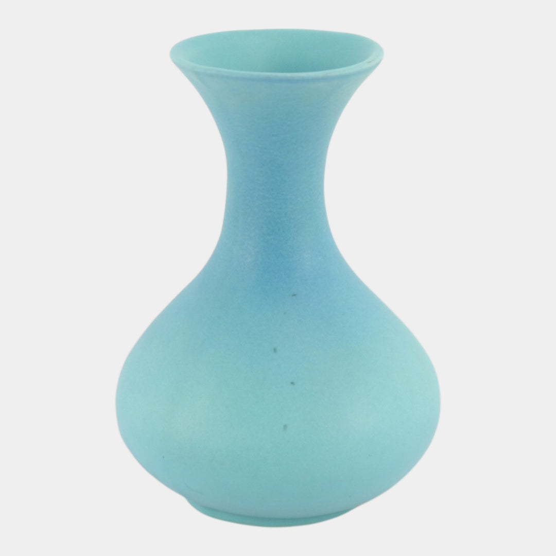 Van Briggle 1940s Vintage Art Deco Pottery Blue Ceramic Bulbous Vase - Just Art Pottery