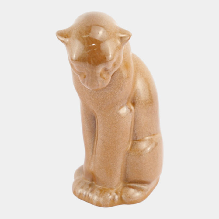 Frankoma 1940s Vintage Pottery Brown Ceramic Seated Puma Panther Figurine 114 - Just Art Pottery