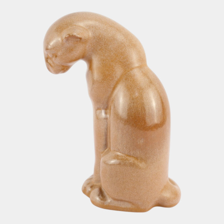 Frankoma 1940s Vintage Pottery Brown Ceramic Seated Puma Panther Figurine 114 - Just Art Pottery