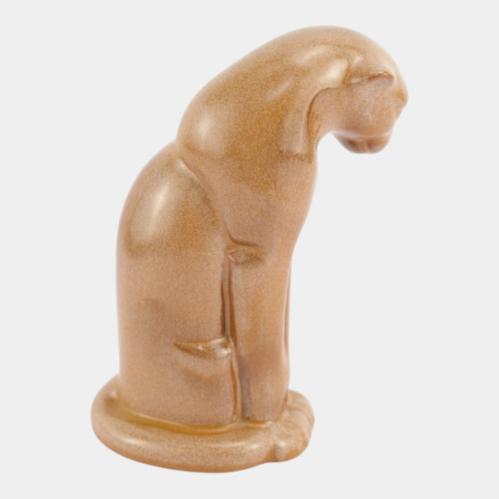 Frankoma 1940s Vintage Pottery Brown Ceramic Seated Puma Panther Figurine 114 - Just Art Pottery