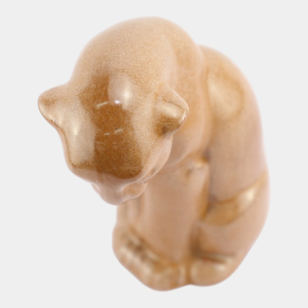 Frankoma 1940s Vintage Pottery Brown Ceramic Seated Puma Panther Figurine 114 - Just Art Pottery