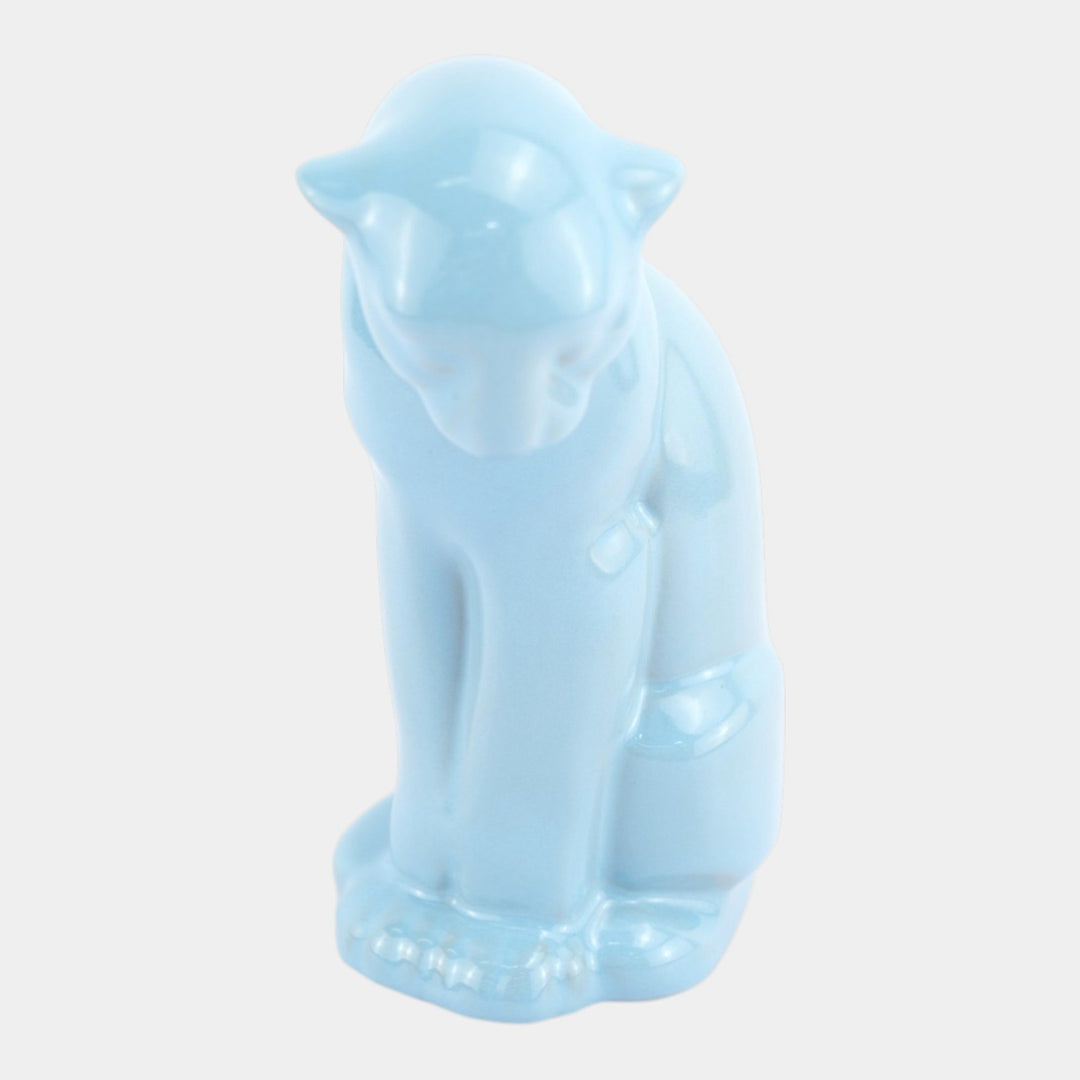 Frankoma 1940s Vintage Art Pottery Blue Ceramic Seated Puma Figurine 114 - Just Art Pottery