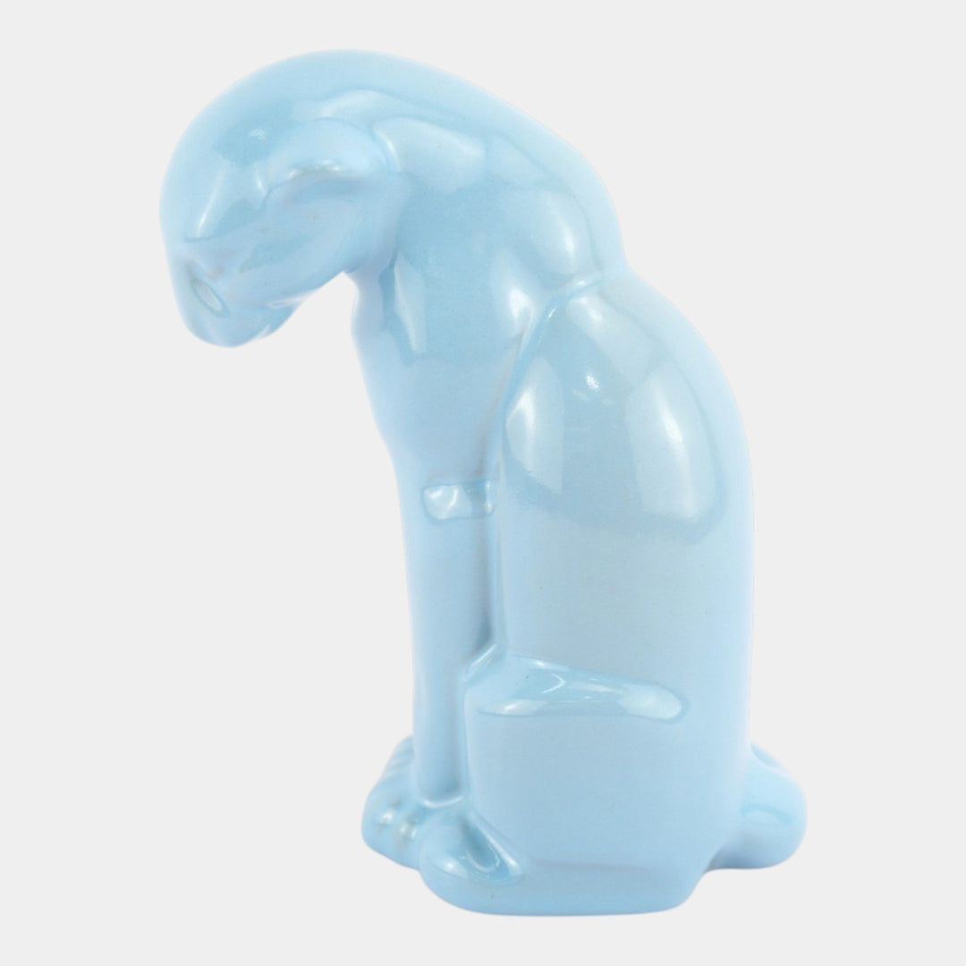 Frankoma 1940s Vintage Art Pottery Blue Ceramic Seated Puma Figurine 114 - Just Art Pottery