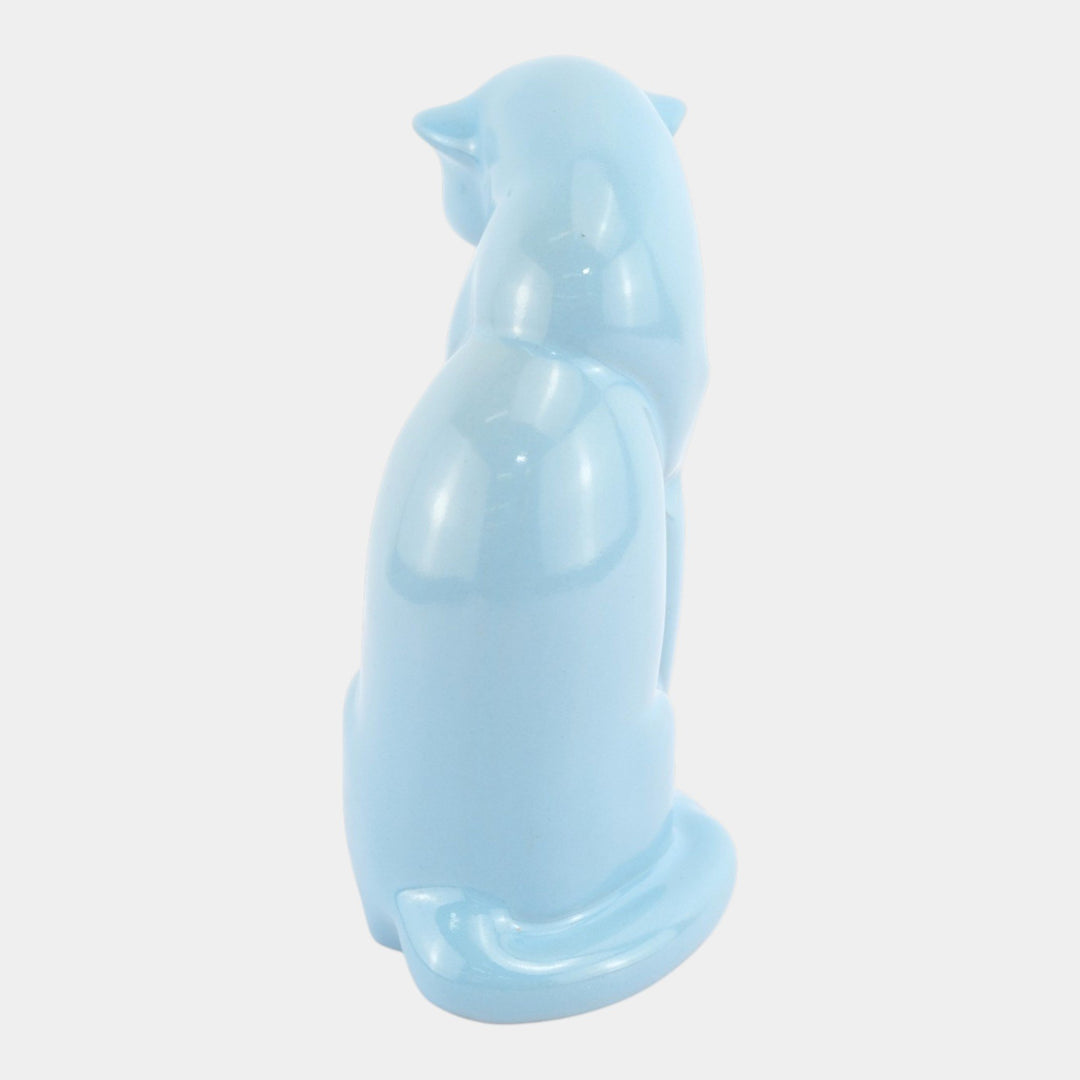 Frankoma 1940s Vintage Art Pottery Blue Ceramic Seated Puma Figurine 114 - Just Art Pottery