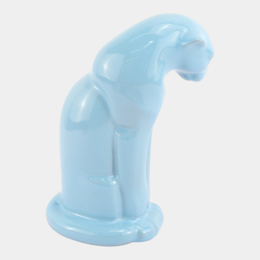 Frankoma 1940s Vintage Art Pottery Blue Ceramic Seated Puma Figurine 114 - Just Art Pottery