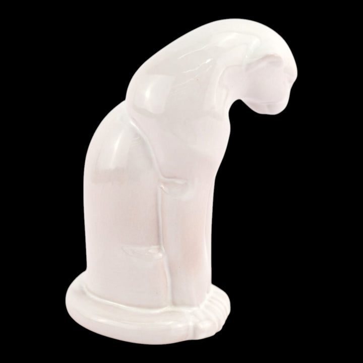 Frankoma 1940s Vintage Art Pottery White Ceramic Seated Puma Figurine 114 - Just Art Pottery