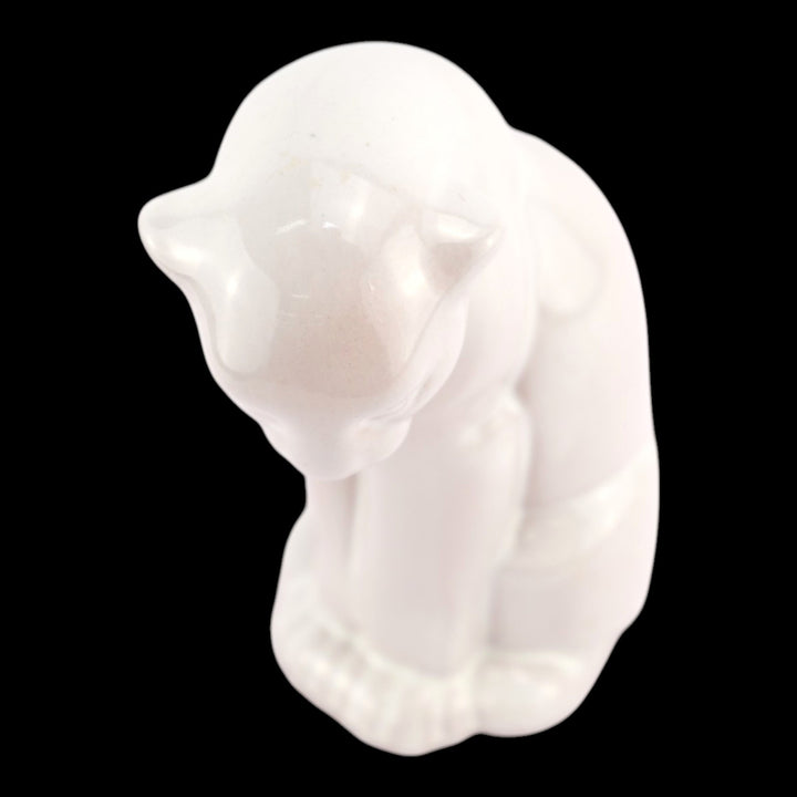 Frankoma 1940s Vintage Art Pottery White Ceramic Seated Puma Figurine 114 - Just Art Pottery