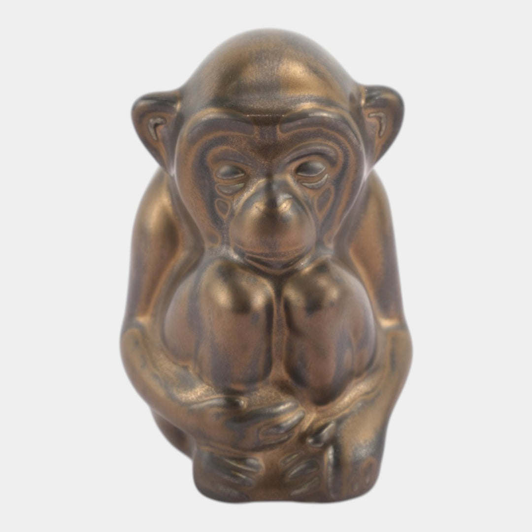 Rookwood 2021 Pottery Gun Metal Black Ceramic Monkey Paperweight Figurine 6084 - Just Art Pottery