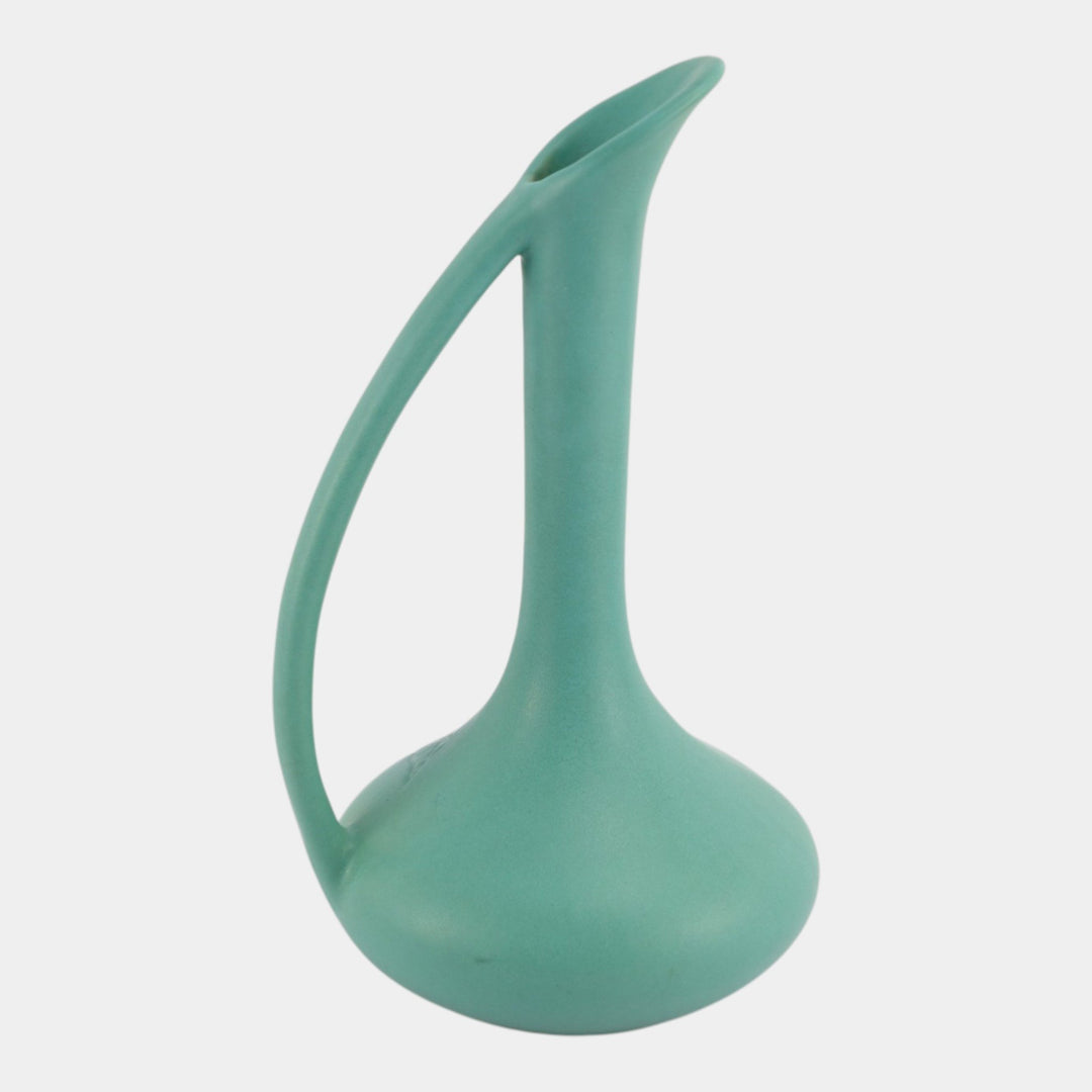 Van Briggle Art Pottery Tall Turquoise Hard Carved Floral Ceramic Ewer - Just Art Pottery