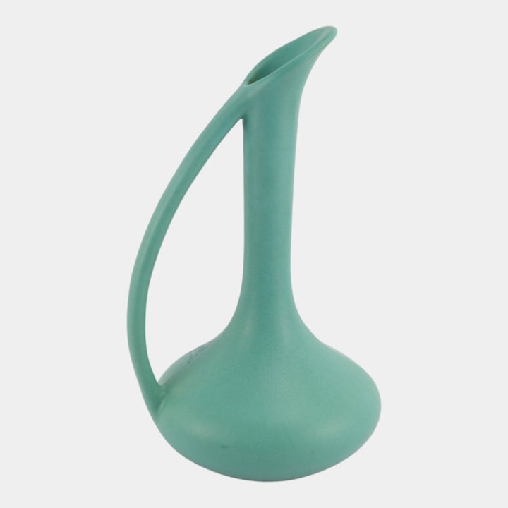 Van Briggle Art Pottery Tall Turquoise Hard Carved Floral Ceramic Ewer - Just Art Pottery