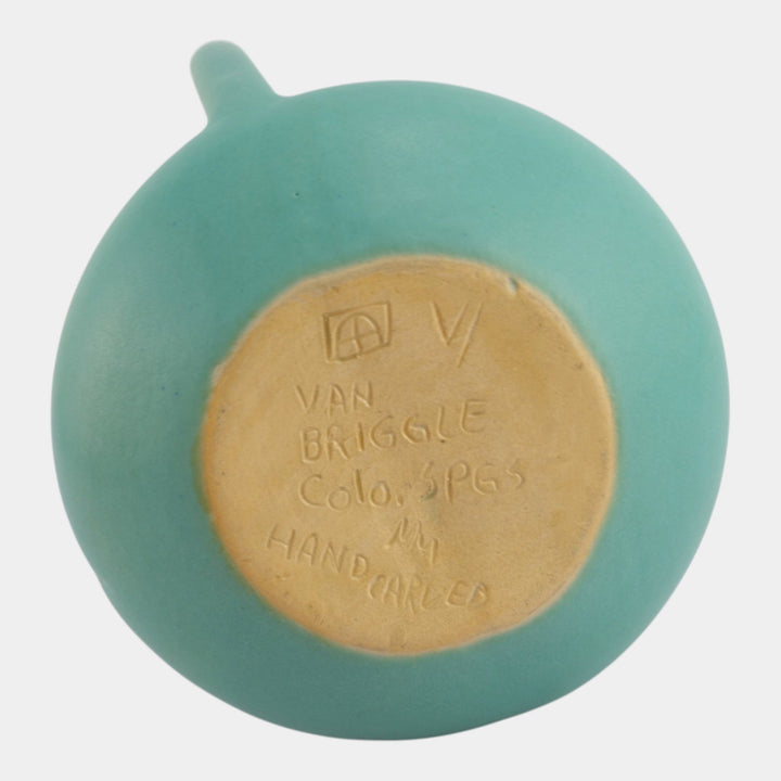 Van Briggle Art Pottery Tall Turquoise Hard Carved Floral Ceramic Ewer - Just Art Pottery