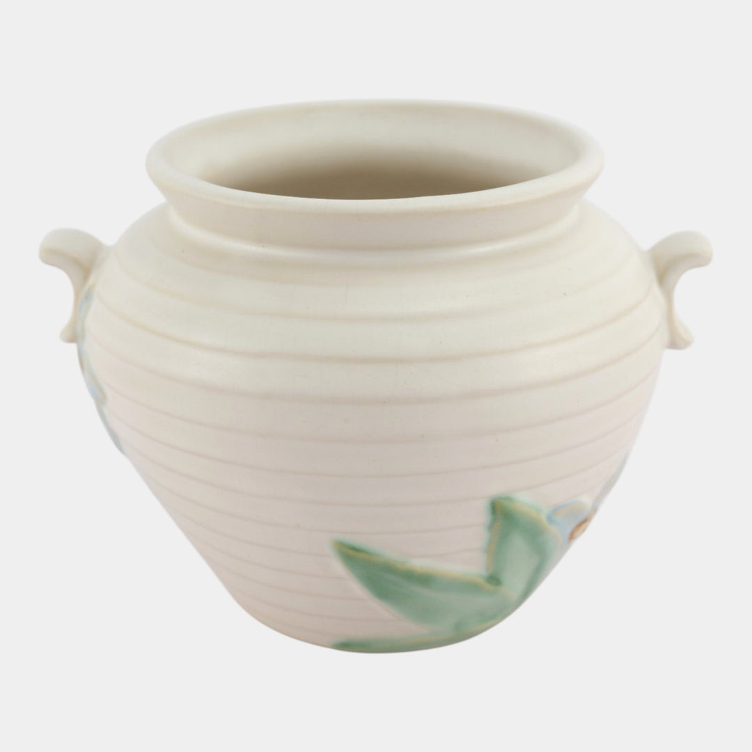 Weller Mi-Flo 1930s Vintage Art Deco Pottery Blue Flower White Ceramic Vase M-3 - Just Art Pottery