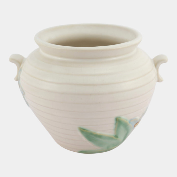 Weller Mi-Flo 1930s Vintage Art Deco Pottery Blue Flower White Ceramic Vase M-3 - Just Art Pottery