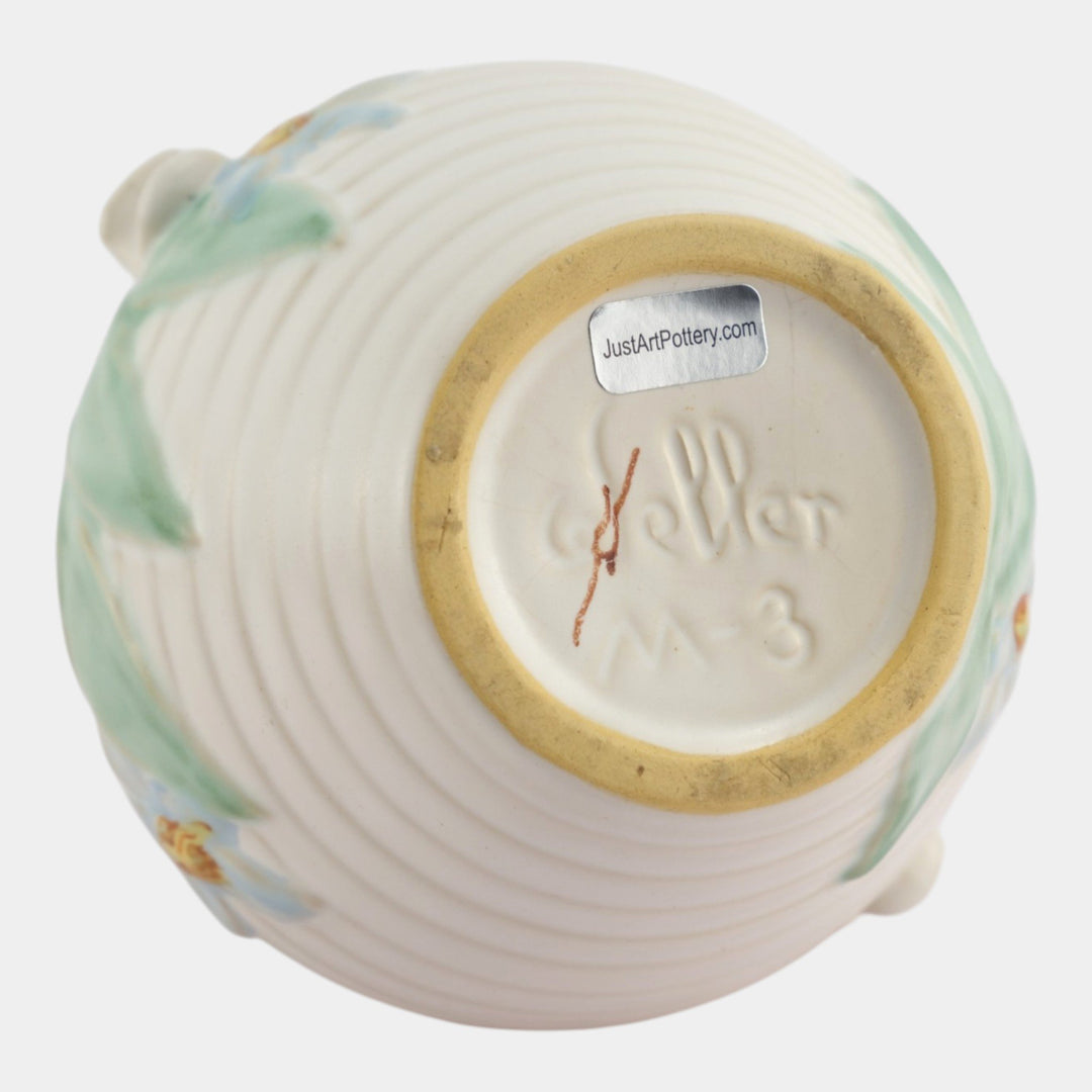 Weller Mi-Flo 1930s Vintage Art Deco Pottery Blue Flower White Ceramic Vase M-3 - Just Art Pottery