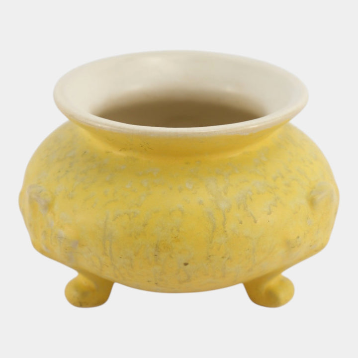 Weller Neiska 1933 Vintage Art Deco Pottery Mottled Yellow Ceramic Footed Vase - Just Art Pottery