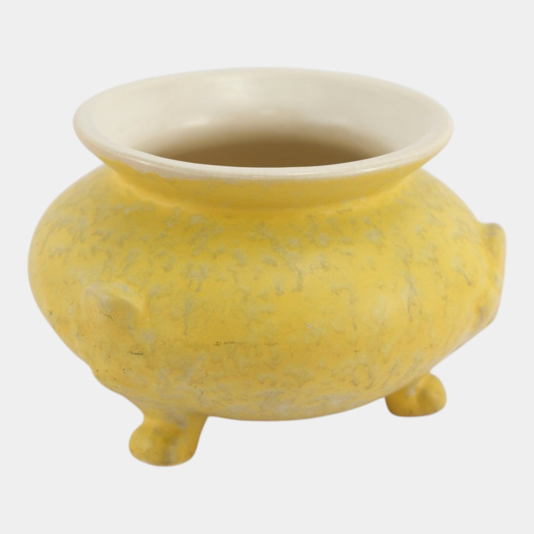 Weller Neiska 1933 Vintage Art Deco Pottery Mottled Yellow Ceramic Footed Vase - Just Art Pottery