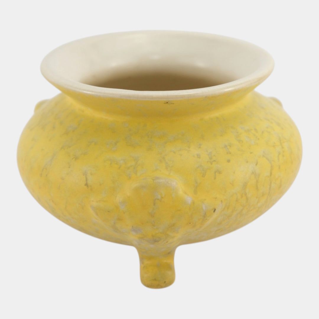 Weller Neiska 1933 Vintage Art Deco Pottery Mottled Yellow Ceramic Footed Vase - Just Art Pottery