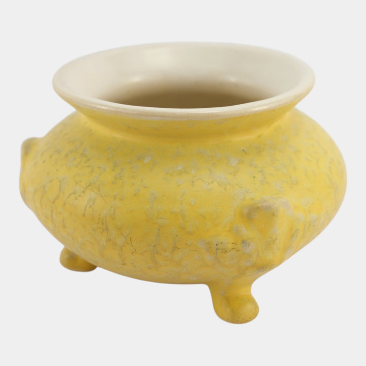 Weller Neiska 1933 Vintage Art Deco Pottery Mottled Yellow Ceramic Footed Vase - Just Art Pottery