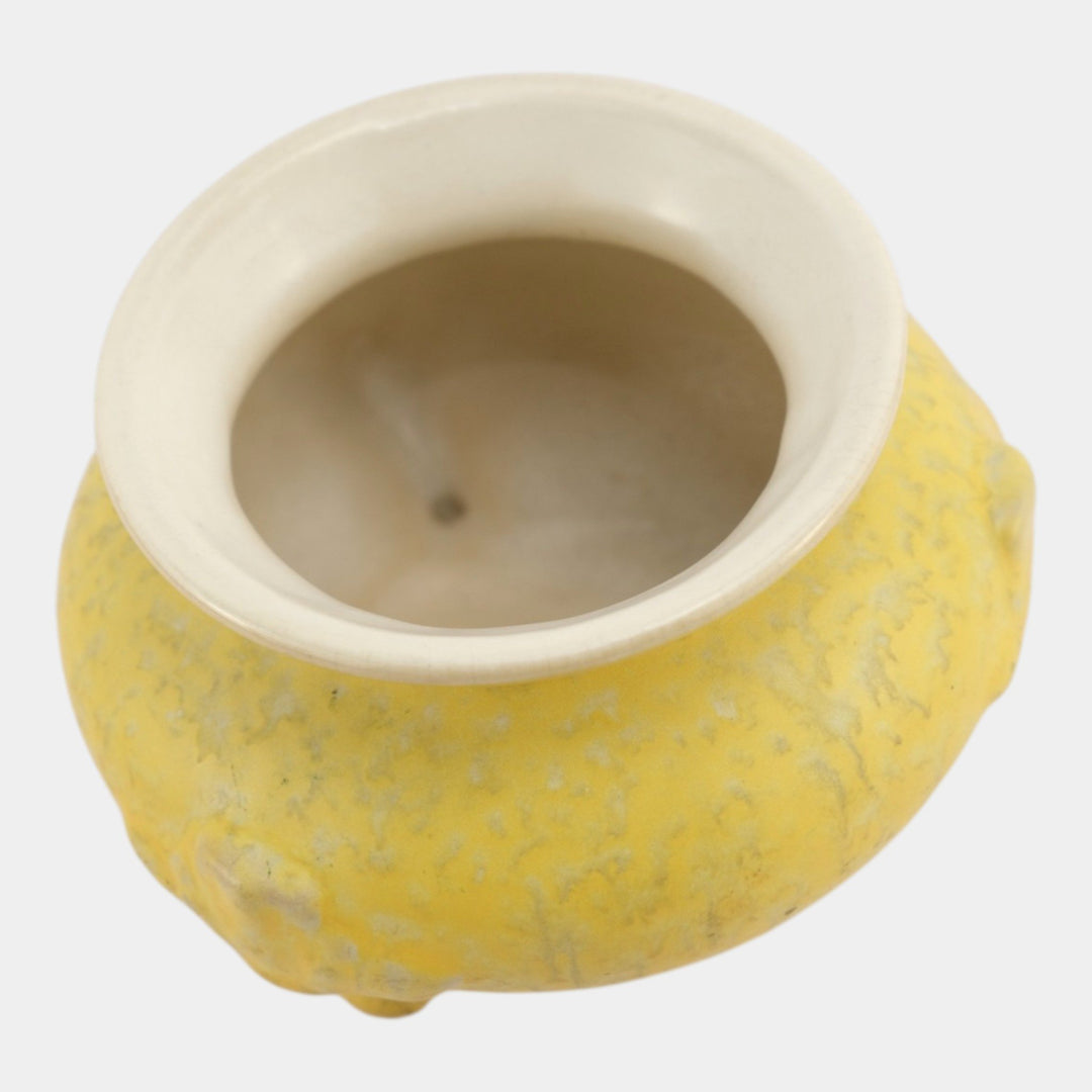 Weller Neiska 1933 Vintage Art Deco Pottery Mottled Yellow Ceramic Footed Vase - Just Art Pottery