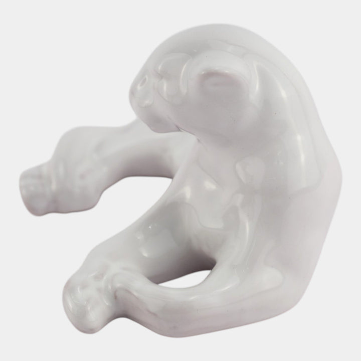 Frankoma 1940s Vintage Art Pottery White Ceramic Reclining Puma Cat Figurine 116 - Just Art Pottery
