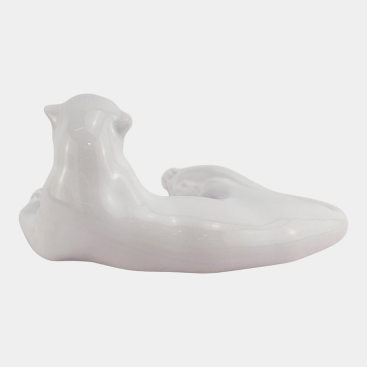 Frankoma 1940s Vintage Art Pottery White Ceramic Reclining Puma Cat Figurine 116 - Just Art Pottery