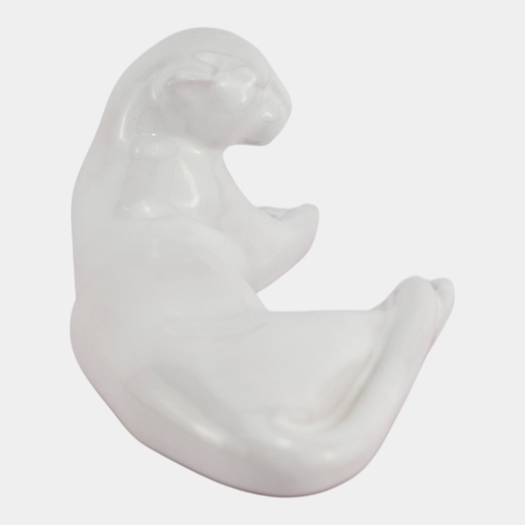 Frankoma 1940s Vintage Art Pottery White Ceramic Reclining Puma Cat Figurine 116 - Just Art Pottery