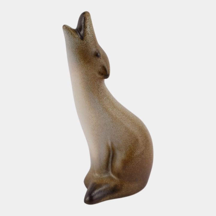 Howard Pierce Mid Century Modern Pottery Brown Ceramic Howling Coyote Figurine - Just Art Pottery