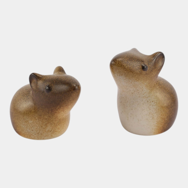 Howard Pierce 1960s Mid Century Modern Art Pottery Brown Mice Figurines - Just Art Pottery