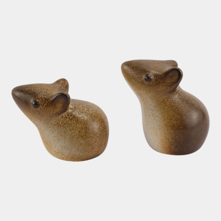 Howard Pierce 1960s Mid Century Modern Art Pottery Brown Mice Figurines - Just Art Pottery