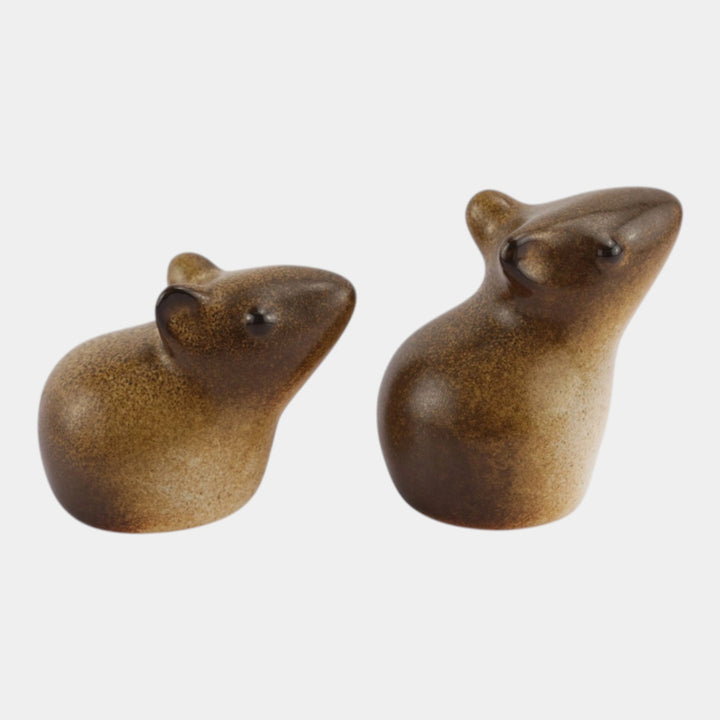 Howard Pierce 1960s Mid Century Modern Art Pottery Brown Mice Figurines - Just Art Pottery