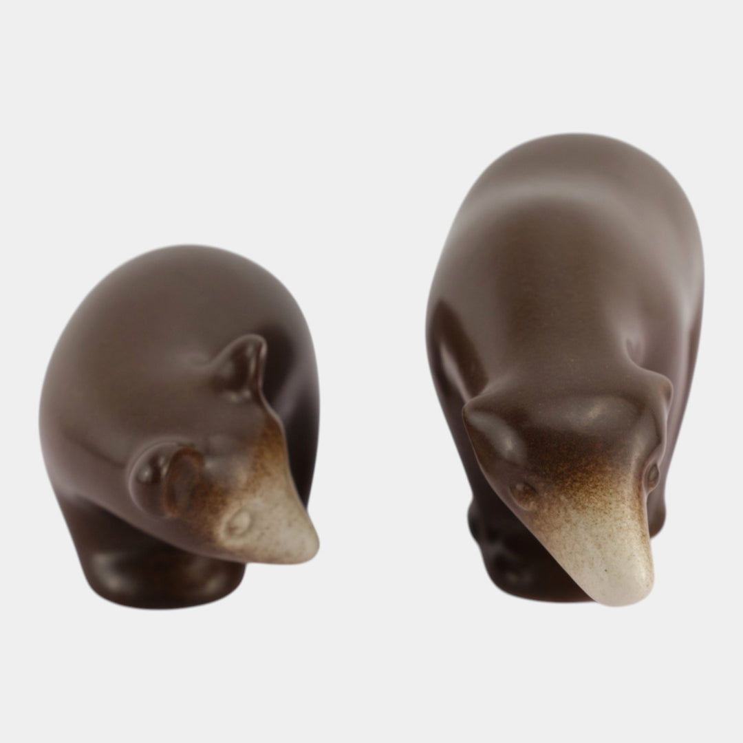 Howard Pierce 1960s Mid Century Modern Pottery Brown Polar Bear Figurines - Just Art Pottery