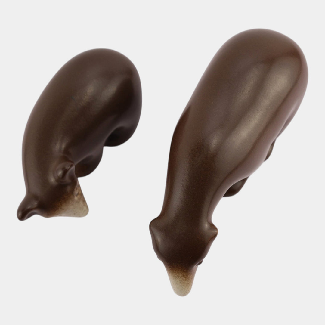 Howard Pierce 1960s Mid Century Modern Pottery Brown Polar Bear Figurines - Just Art Pottery