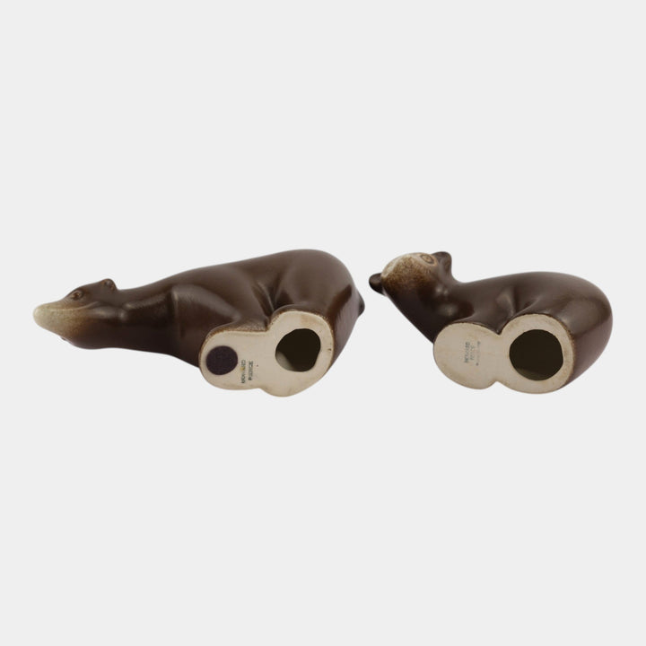 Howard Pierce 1960s Mid Century Modern Pottery Brown Polar Bear Figurines - Just Art Pottery